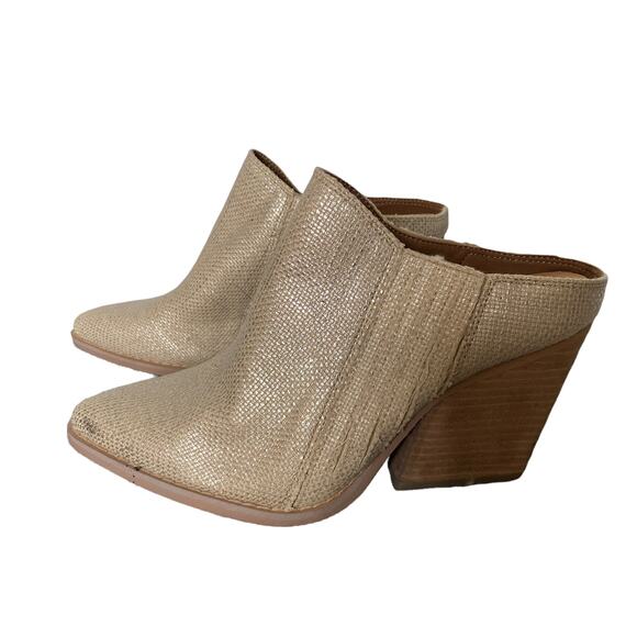 Anthropologie Shoes - NEW Anthropologie Mi.im Stacked Heel Mules Canvas Beige Gold Women's 6.5